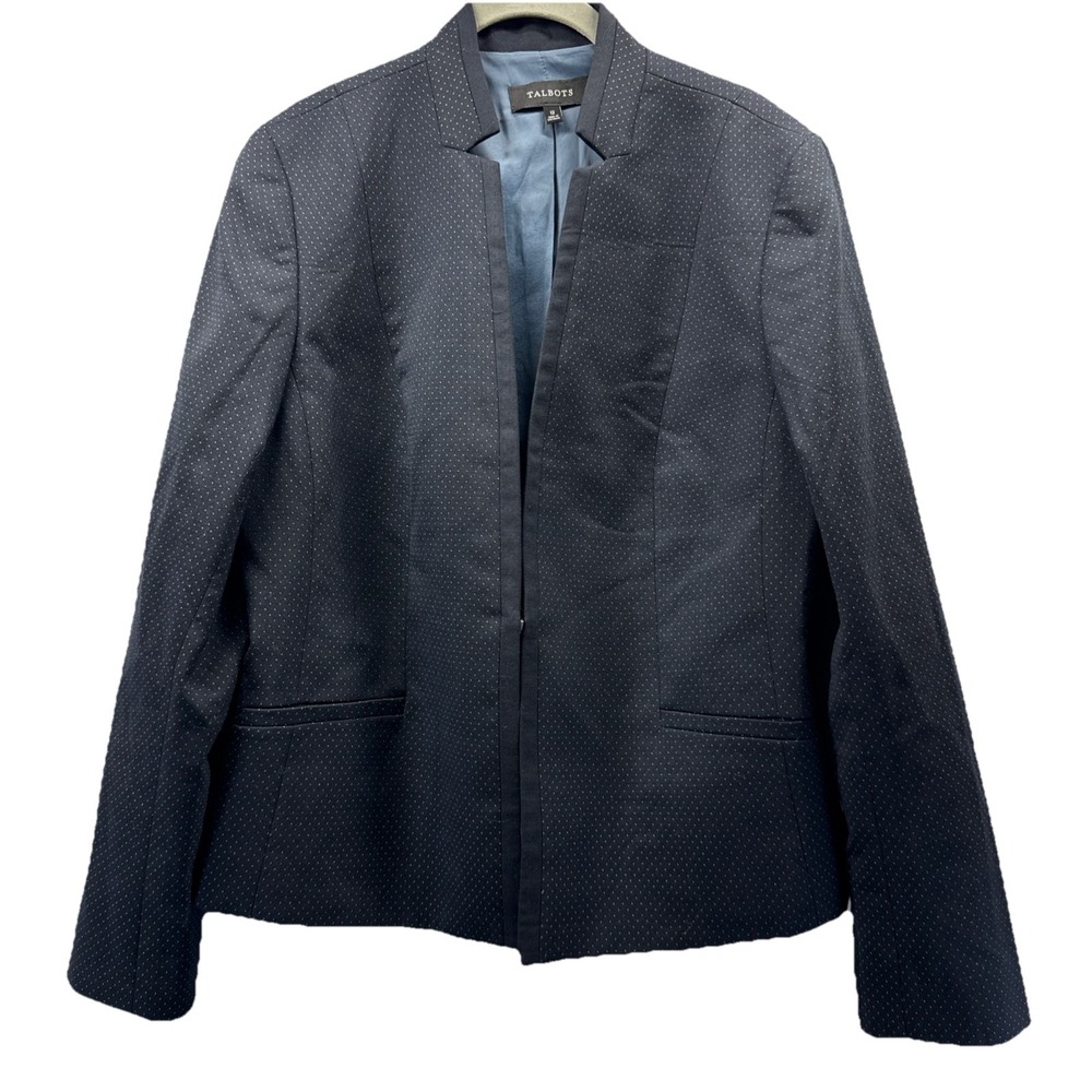 Talbots Women's Jacket Sz 12 Blue Lined Pockets Long Sleeve Hook Eye Wool Blend